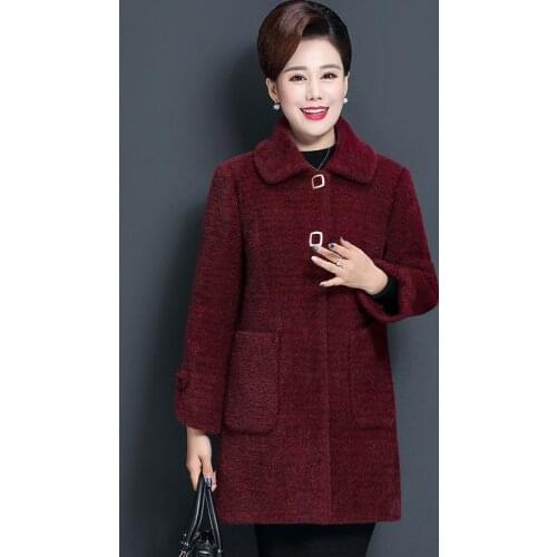 Mother Clothes Mink Velvet Jacket Autumn Winter Thick Women Wool Coat Women Long Gold Mink Woolen Coat High Quality XL-5XL W2243