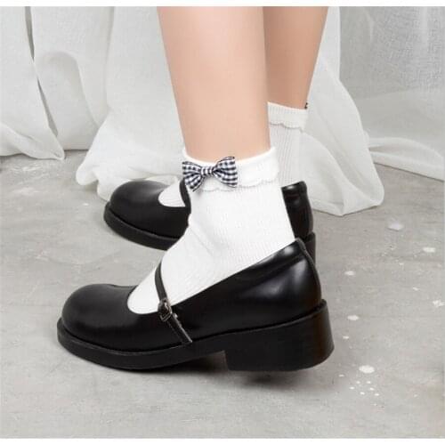 Lolita Solid Sock Woman Bowknot Kawaii Cotton Cute Short Socks D493