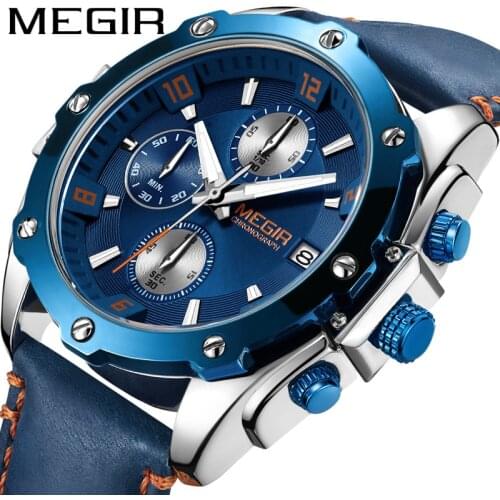 MEGIR 2074 Couple Watches Quartz Brand Waterproof Fashion Wrist Watch Leather Chronograph Quartz Watches Sport Watches