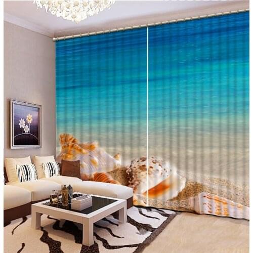 Custom 3d curtains living room Sea water beach scenery luxury curtains bedroom curtain patterns,french window curtains