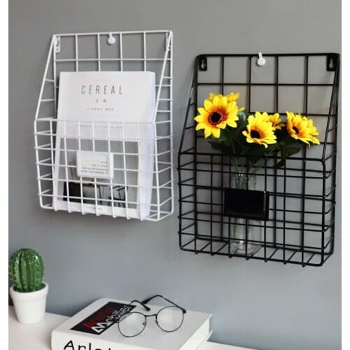 Grid Hanging Rack Newspaper Magazine Container Home Office Storage Basket Wall Decoration