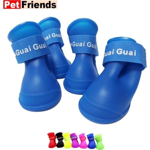 New 4pcs S/M/L Pet Dog Rain Shoes Anti Slip Waterproof Pet Dog Cat Rain Shoes 7 Colors Rubber Boots for Four Seasons colorful