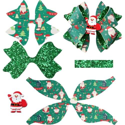 Christmas Dog Synthetic Leather Bow-knot Making Kit DIY Hair Bow Making For Bow-knot Handmade Material Without Clips,1Yc19459