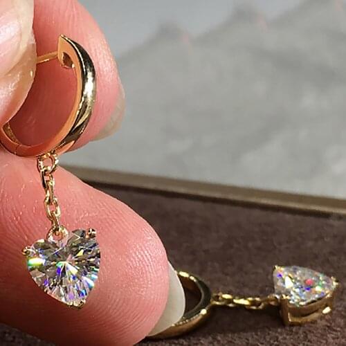 18K Yellow Gold Women Drop Clip Hoop Earrings Moissanite Diamonds 1 2 4 Carat Heart Tassel Wedding Party Engagement Anniversary