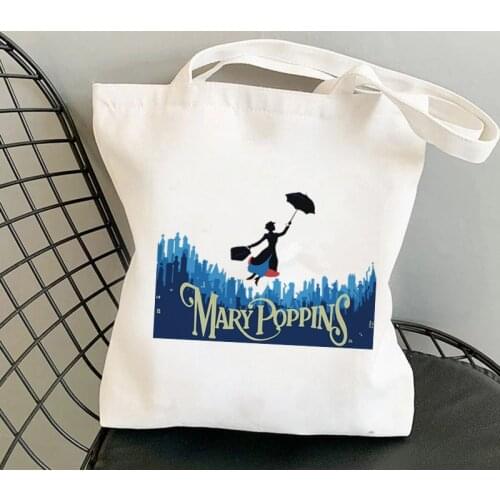 Shopper Mary Poppins with Umbrella Printed Kawaii Bag Harajuku women Shopping Bag Canvas Shopper Bag girl Shoulder Lady Bag