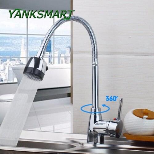 YANKSMART Kitchen Basin Sink Faucets 360 Swivel Spout Chrome Ceramic Plate Spool Cold & Hot Water Mixer Taps Flexible Faucet
