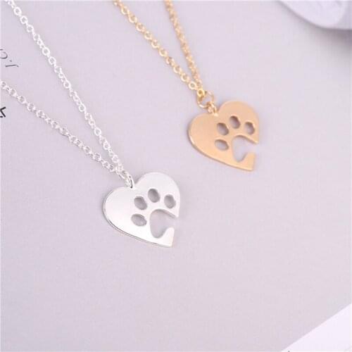 30pcs/lot Unique Heart Shaped Necklace Jewelry.Cute Dog/Cat Animal Paw Print Pendant Necklace.Gold/silver Pendant Accessories
