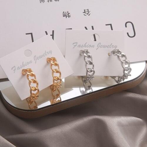 Vienkim Trendy Hollow Chain Hoop Earrings Temperament Simple Design Circle Statement Earings Jewelry Metal Geometric Earring