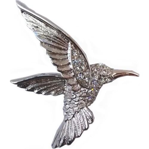 Vintage Silver Color Crystal Flying Bird Brooch Women Collar Pins Corsage Rhinestone Animal Hummingbird Pin Jewelry Accessories