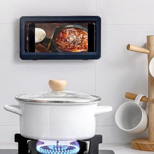 Waterproof Mobile Phone Box Punch-free Wall-Mounted Touch Screen Phone Holder Kitchen Bathroom Cover Storage Box Organizer
