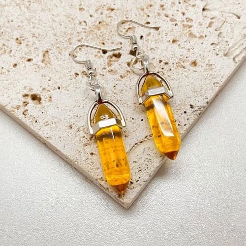 Natural Stone Hexagonal Earrings for Women Healing Natural Stone Bead Drop Quartz Earring Decoration Jewelry Women Gift 2021
