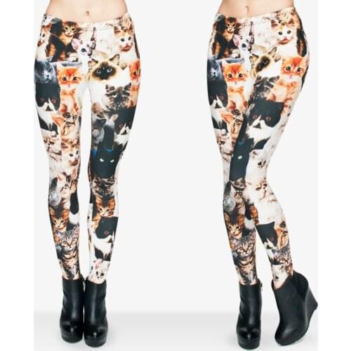 Women Funny Different Cute Cats Printed Leggings Female Fitness Spandex Stretched Leggin Pant