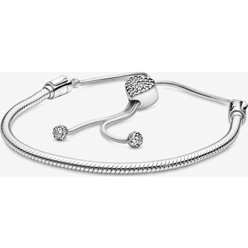 High Quality 925 Sterling Silver Moments Heart Clasp Star Snake Chain Slider Pan Bracelet Woman Jewelry Gift