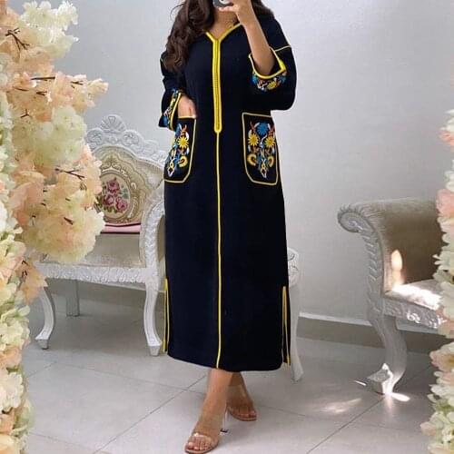 Muslim Autumn Women Long Dress 2021 Retro Loose Dresses Luxury Vintage Robe Zipper Turkey Party Maxi Femal Vestiods India Islam