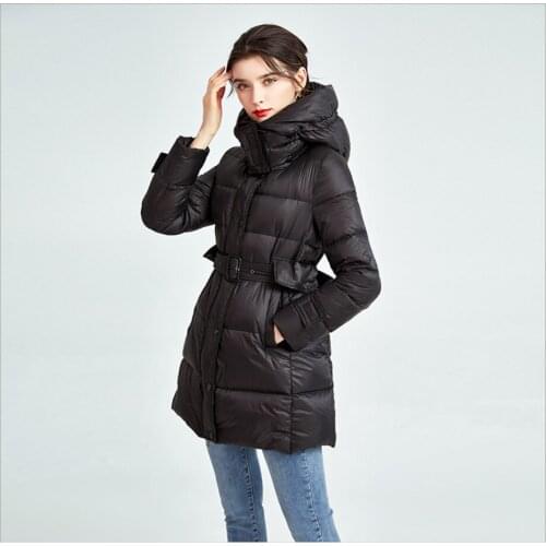 Womens Winter white duck Down Coats Stand Collar jackets Long Sleeves jacket Fashion Overcoat Outerwear with Belt clothes lady