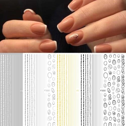 Gold Silver Black White Hollow Circle 3D Nail Stickers Straight Curved Liners Stripe Geometric Pattern Adhesive Nail Decals new