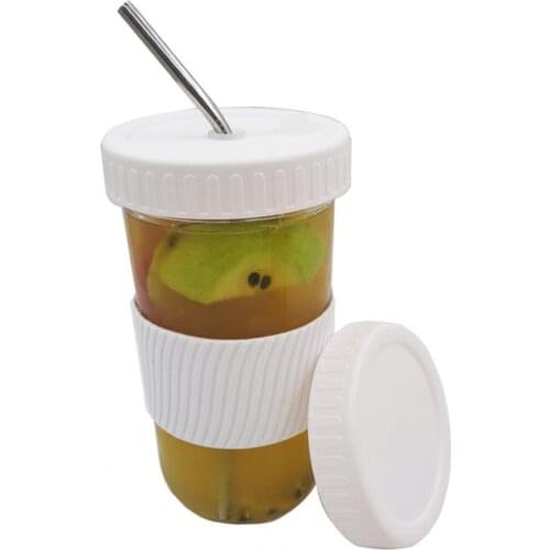 1 Set Water Cup Eco-friendly with Lid Glass Smoothie Tea Drinking Straw Bottle Drink Cup Can Jar ​For Mason Cup for Office