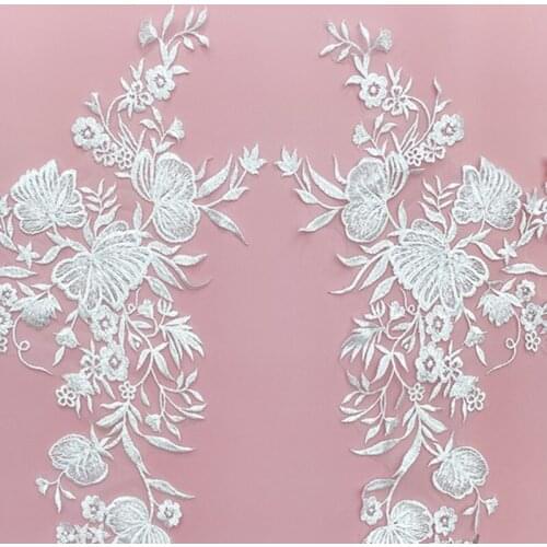 1 Pair/bag 2020 New Embroidery Flower Lace Sequin Fabric High-end Wedding Dress DIY Fabric Front Chest Back Sticker