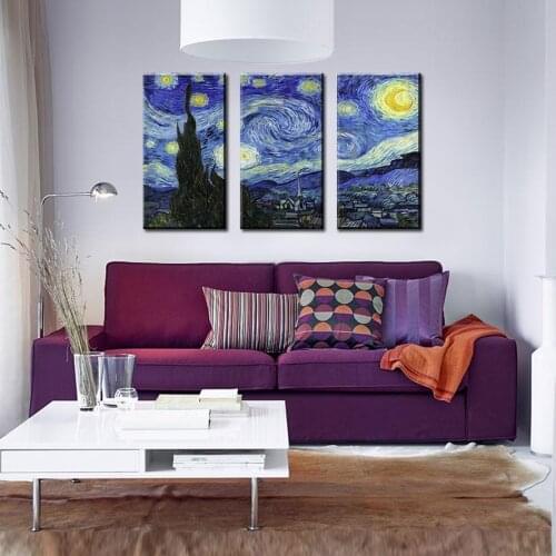 3 PCS no frame van gogh starry night murals printed on canvas paintings household adornment wall art hall
