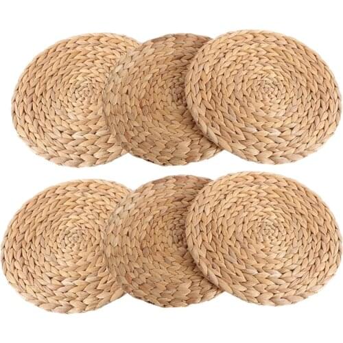 6Pack Round Woven Placemats for Dining Table, 7.8 Inch Straw Braided Placemat, Heat Resistant Non-Slip Weave Placemats