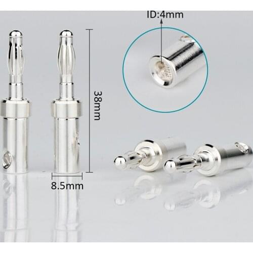 8PCS Speaker Cable Connectors Banana Plugs Pure Silver Plated Copper Conductor