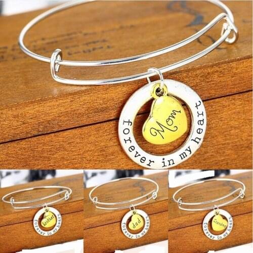Family Member Gift Heart Circle Letter Mother Grandpa Forever in my heart Silver Plated Bracelet