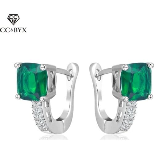 CC Jewelry 925 Silver Vintage Clip Earrings For Women Green CZ Diamant Fashion Wedding Party Earring CCE129