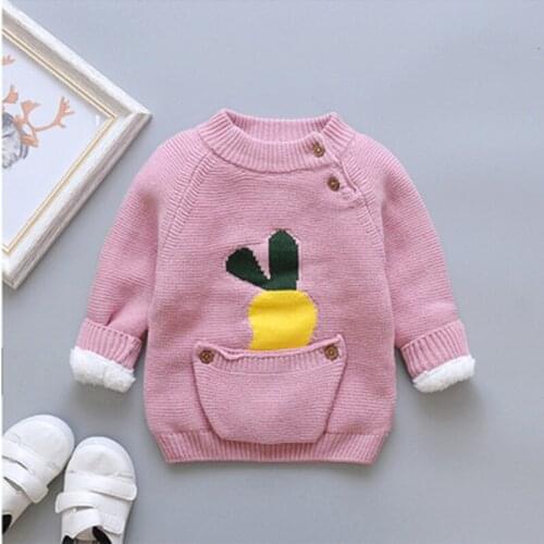 Girls Baby Sweater Kids Boys Plush Velvet Thicken Clothes Children Winter Wear Knit Sweaters Baby Warm Bottoming Shirt Pullover