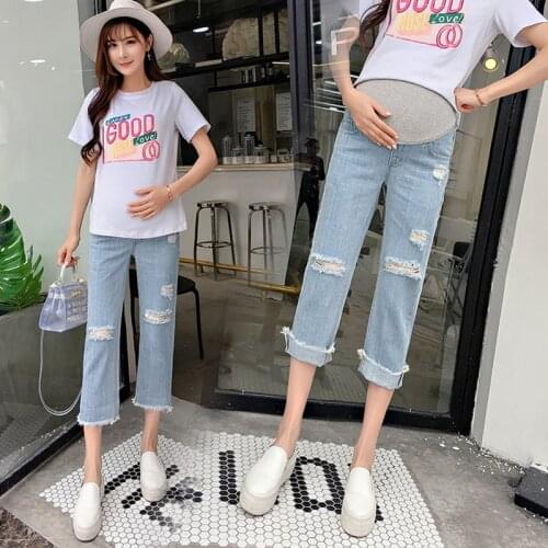 Pregnant women jeans spring and summer models 2019 wear seven pants pants stomach lift pregnant women pants straight pants