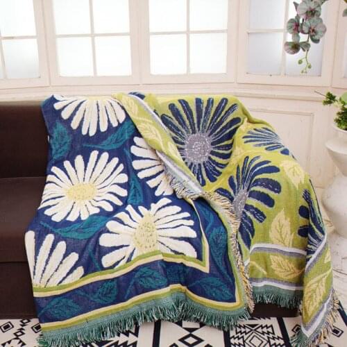 Elegant Daisy Flower Blanket Rural American Sand Hair Towel Covers For Couch Sofa Decorative Slipcover Floral Knitted Blankets