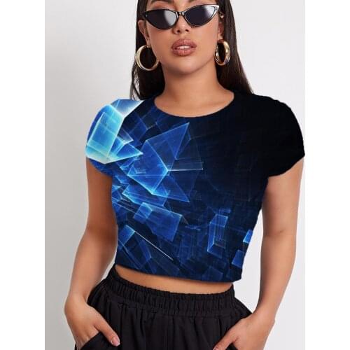 3d Tshirt Navy Blue T-shirt Women Abstract Navel Bare Psychedelic T-shirts 3d Harajuku Funny T shirts Short Sleeve Hip Hop