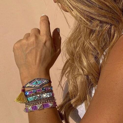 BLUESTAR 2021 Turkish Eye Bracelet MIYUKI Bead Pulseras Mujer Chic Micro Pave Pyramid Handmade Crystal Jewelry Armband