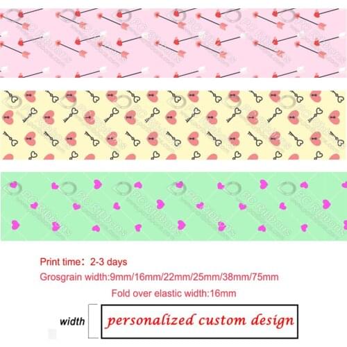 Custom Valentine heart patterned fold elastic band custom printed valentine grosgrain ribbon 50 yard gift wrap decor ribbons