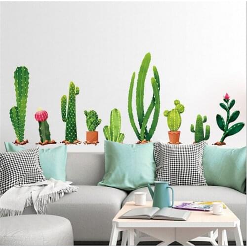 Cactus Plant TV Background Wall Stickers Home Decor Living Room Bedroom Wall Decal Mural Poster