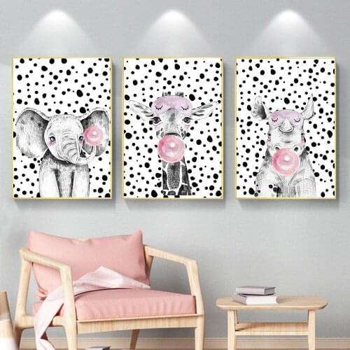 Wild Animals Blowing Bubble Gum Canvas Painting Wall Art Nordic Posters and Prints Wall Pictures for Living Room Decor Frameless