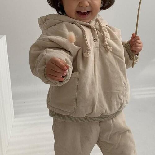 Korean childrens winter new top baby fashionable pocket hooded thickened sleeve thickened cotton coat boys clothes