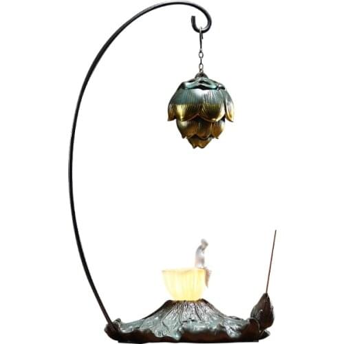 Smoke Back Flow Incense Burner Led Light Hanging Exquisite Antiquity Incense Burner Base Flower Kadzielnica Porch Decor EI50IB