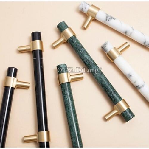 New 4PCS European Brass+Natural Marble Furniture Handles Drawer Pulls Cupboard Wardrobe Kitchen TV Cabinet Pulls Handles & Knobs