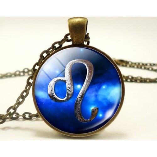 Fashion 12 Zodiac Sign Twelve Constellation Glass Cabochon Pendant Necklace Aquarius Pisces Aries Taurus Gemini Womens Pendant
