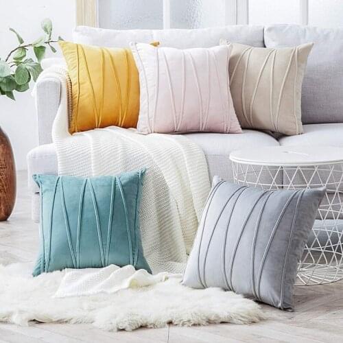 New Soft Velvet Cushion Cover Solid Color Square Home Office Living Room Sofa Car Decor Modern Style Vertical Stripes Pillowcase