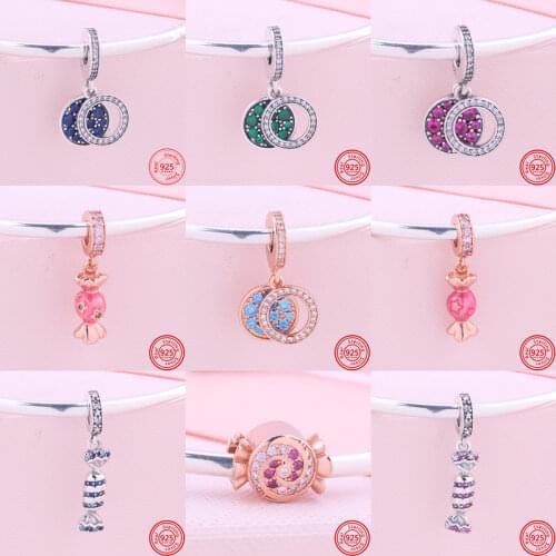 New 925 Sterling Silver Candy lollipop Pink Zircon Infinite Sparkling Beads Fit Original Pandora Charm Bracelet Jewelry Boy Girl