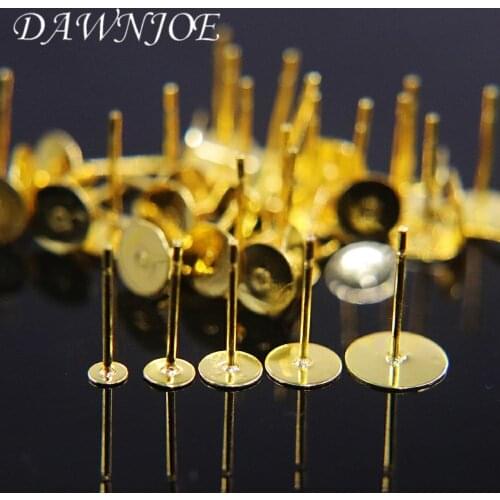 100pcs 3/4/5/6/8mm Gold 316l Stainless Steel Blank Earrings Tray Base DIY Making Flat Head Earrings Pin Tray Jewelry Finding