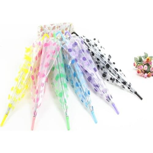 50PCS Sunny Rainny Transparent Multicolor Dot Printed Umbrellas Clear PVC Umbrellas Long Handle Rainproof Umbrellas ZA0883