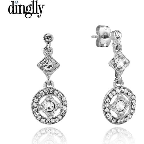 Dinglly Retro Dangle Charm Earring For Women Girls Fine Shiny Crystal Star Silver Color Eardrop Friends Couple Birthday Gift