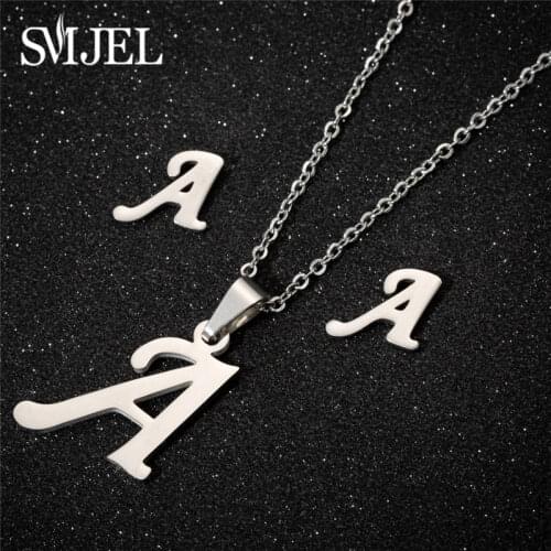 SMJEL Mini Initial Letters Necklace Women Steel Sliver Chain A-Z 26 Words Statement Necklaces Pendants Necklace Collier Femme