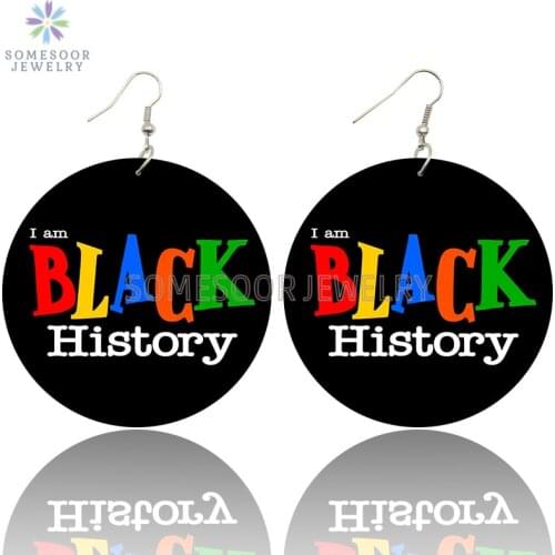 SOMESOOR I Am Black History Printed Africa Wooden Drop Earrings Living My Best Life Positive Loops Dangle Jewelry For Women Gift
