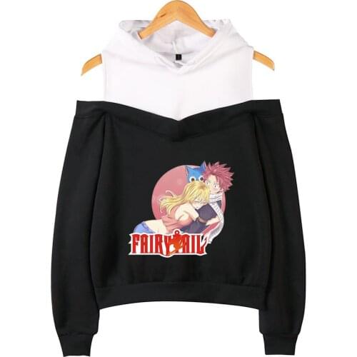 Patchwork Long Sleeve Off-Shoulder girl Sweatshirts Harajuku Tracksuit ladies Streetwear Anime Fairy Tail Kawaii Women Hoodie
