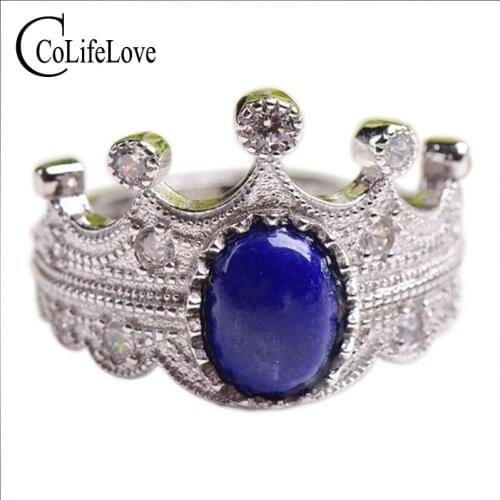 Vintage silver crown ring 7 mm * 9 mm natural Afghan lapis lazuli ring solid 925 silver lapis lazuli crown ring birthday gift