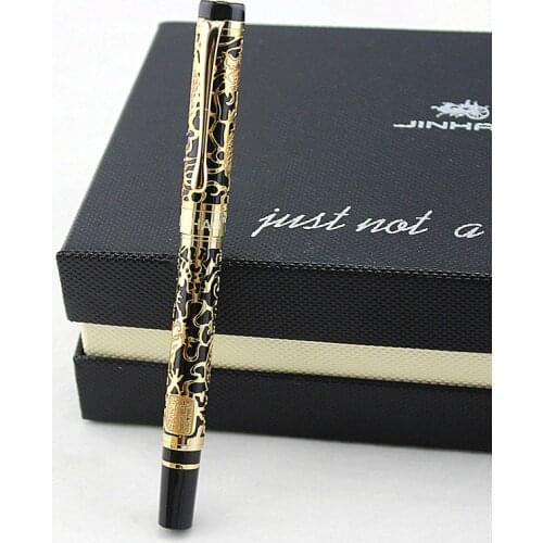 High Quality JINHAO 5000 Black And Golden Dragon Embossed M Nib Fountain Pen Stationery School & Executive Writing Pens