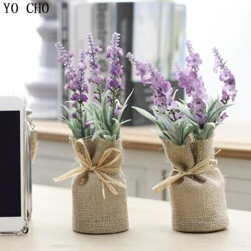 YO CHO Green Purple Artificial Flower Plants for Home Garden Decoration Fake Plants Bonsai in Sacks Fridge Manget Decor Flowers